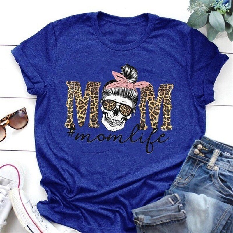 Leopard Schädel Kopf Mama Leben Druck Frauen T Shirt Kurzarm O Neck Lose Frauen T-shirt Damen Mode T Hemd tops Kleidung – Bild 3