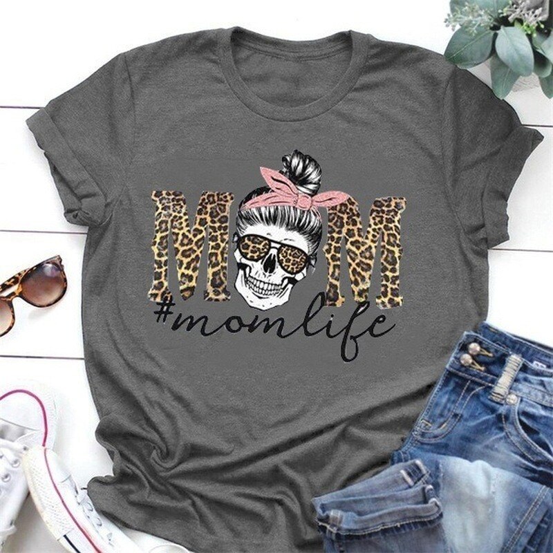Leopard Schädel Kopf Mama Leben Druck Frauen T Shirt Kurzarm O Neck Lose Frauen T-shirt Damen Mode T Hemd tops Kleidung – Bild 4