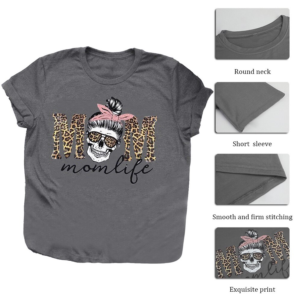 Leopard Schädel Kopf Mama Leben Druck Frauen T Shirt Kurzarm O Neck Lose Frauen T-shirt Damen Mode T Hemd tops Kleidung – Bild 6
