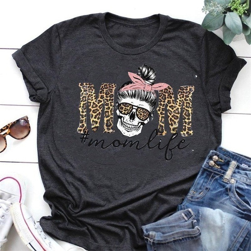 Leopard Schädel Kopf Mama Leben Druck Frauen T Shirt Kurzarm O Neck Lose Frauen T-shirt Damen Mode T Hemd tops Kleidung