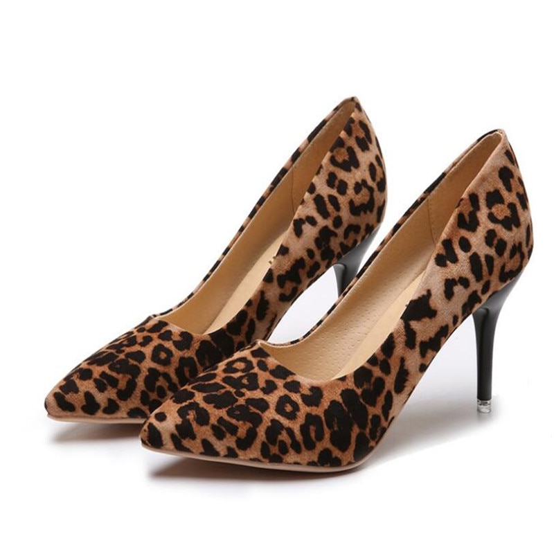 Leopard Schuhe Frau Heels Pumps High Nude 8cm Dünne Fersen Hochzeit Schuhe Party Damen Schuhe Klassische Pumps Große Größe 44