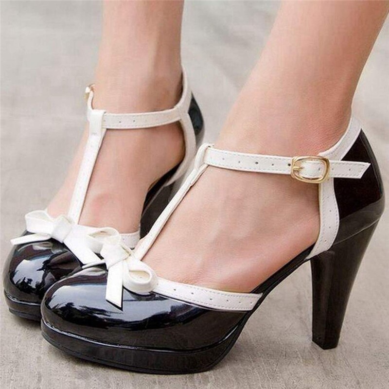 Lolita Schuhe Blau T Band Plattform High Heels Pumpen Bogen Frauen Schuhe Block Absatz Nette Cosplay Schuhe Rosa Weiß Plus größe 43 44 45 – Bild 6