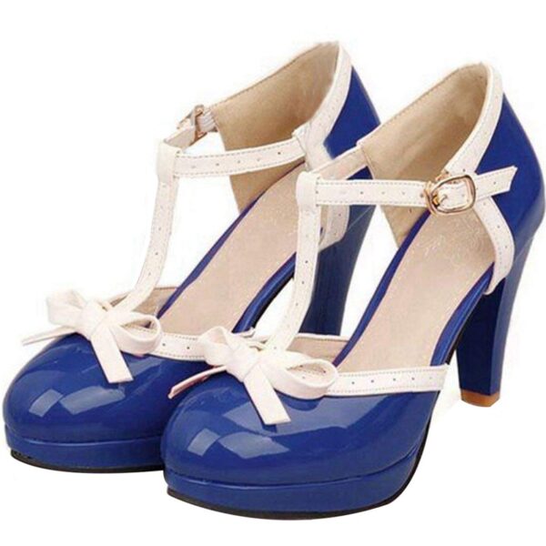 Lolita Schuhe Blau T Band Plattform High Heels Pumpen Bogen Frauen Schuhe Block Absatz Nette Cosplay Schuhe Rosa Weiß Plus größe 43 44 45