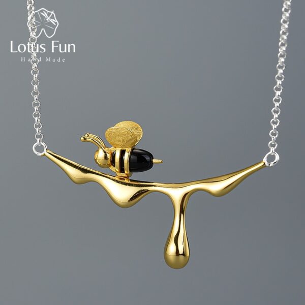 Lotus Spaß 18K Gold Bee und Tropft Honig Anhänger Halskette Echt 925 Sterling Silber Handgemachte Designer Edlen Schmuck für frauen