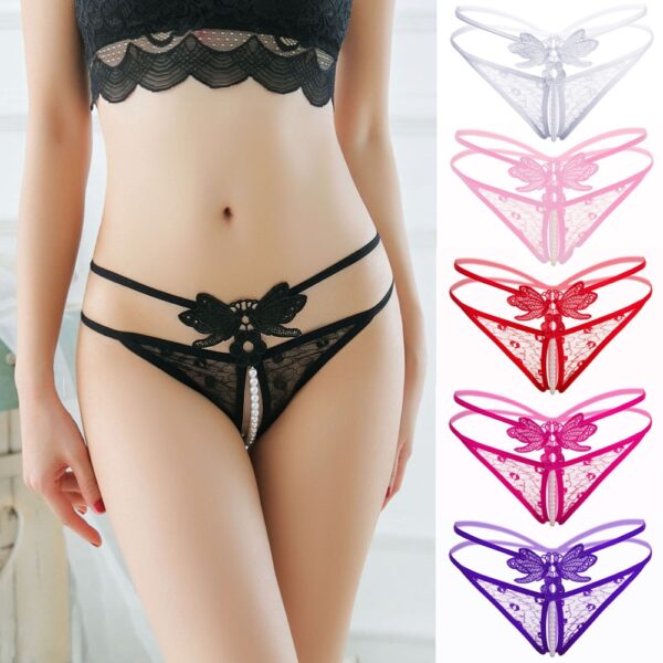 Low-taille Sexy Tanga Spitze Sexy frauen Unterwäsche Damen Atmungsaktive Höschen Perle Stickerei Stretch Briefs Porno Dessous Erotische