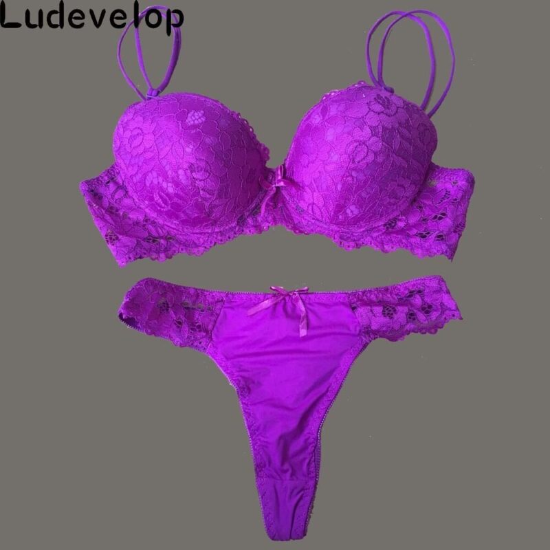 Ludevelop Sexy Tanga Spitze Push-Up Bh Set Dessous Frauen Unterwäsche Setzt Vertrauten Stickerei Floral Schwarz Weiß Bh Kurze Sätze – Bild 3