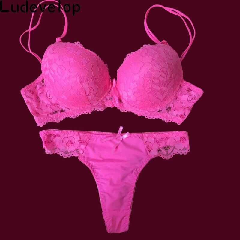 Ludevelop Sexy Tanga Spitze Push-Up Bh Set Dessous Frauen Unterwäsche Setzt Vertrauten Stickerei Floral Schwarz Weiß Bh Kurze Sätze – Bild 4