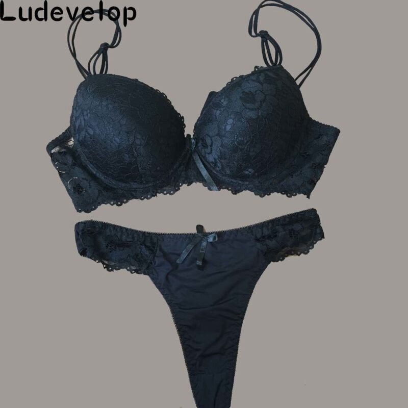 Ludevelop Sexy Tanga Spitze Push-Up Bh Set Dessous Frauen Unterwäsche Setzt Vertrauten Stickerei Floral Schwarz Weiß Bh Kurze Sätze – Bild 5