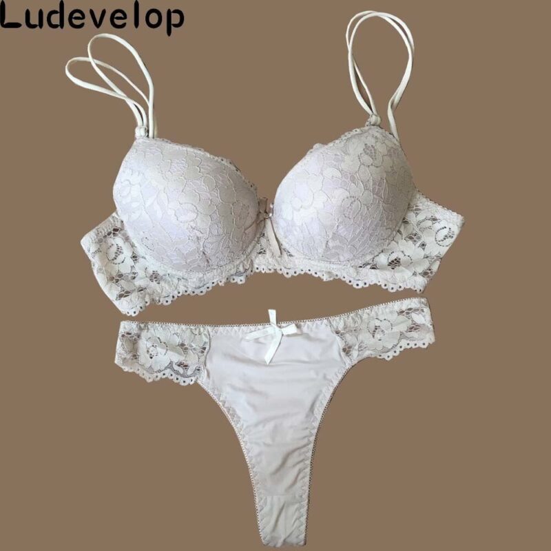 Ludevelop Sexy Tanga Spitze Push-Up Bh Set Dessous Frauen Unterwäsche Setzt Vertrauten Stickerei Floral Schwarz Weiß Bh Kurze Sätze – Bild 6