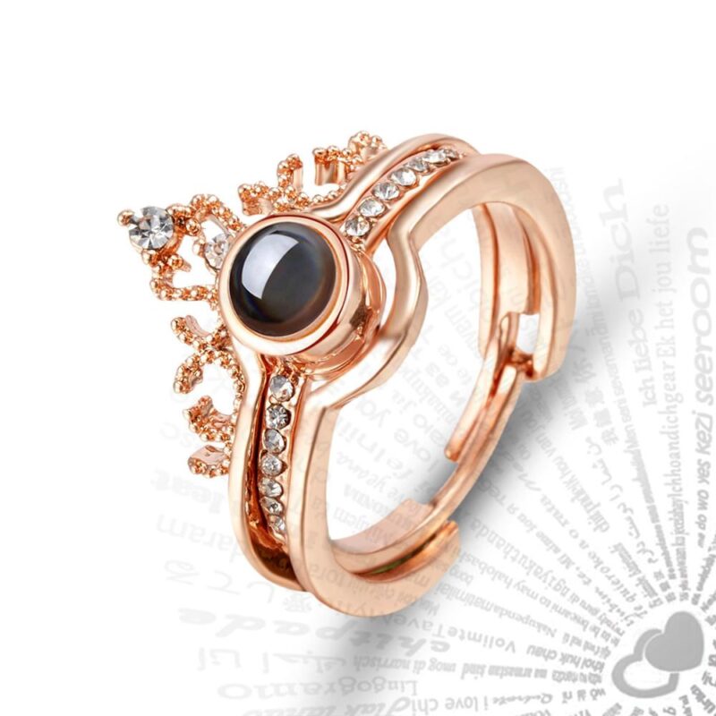 Luxus Weibliche Braut Hochzeit Ring Set Mode ICH Liebe Sie 100 Sprachen Projektion Ring Liebe Romantische Speicher Liebhaber Ring Schmuck