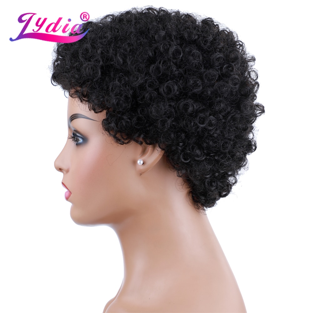 Lydia Synthetische Perücken Für Frauen Kurze 4 Inch Curl 100% Kanekalon Hitze Beständig Faser Natürliche Schwarz Täglichen & Party Perücke – Bild 3