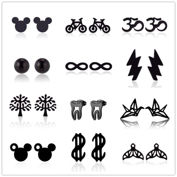 Mädchen Ohrringe Maus/Baum/Blitz/Yago/Fahrrad/Meerjungfrau/Runde Edelstahl Stud Ohrring für frauen Täglich Tragen pendientes