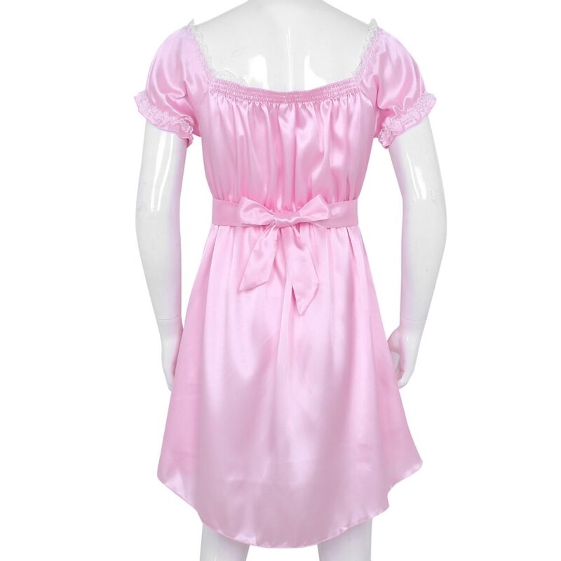Männer Crossdressing Babydoll Dessous Ruflled Spitze Kurzarm High Low Design Satin Sissy Kleid Sexy Männlichen Homosexuell Chemises Nachtwäsche – Bild 2