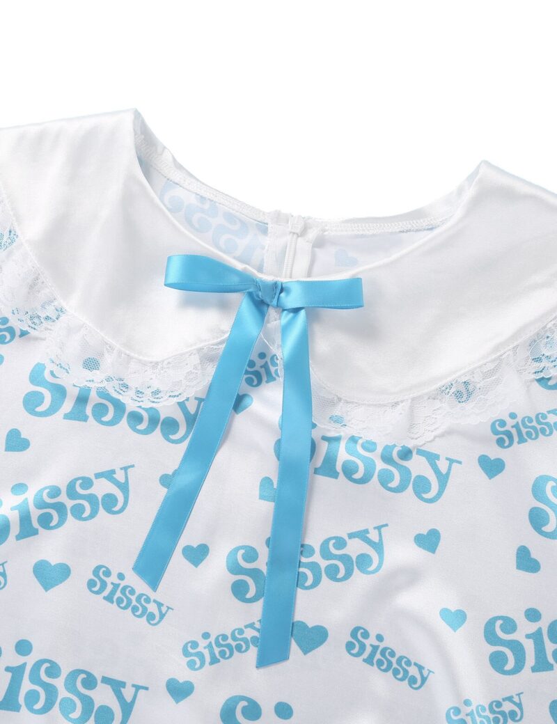 Männer Erwachsene Dessous Seidige Satin Puff Ärmeln Nachtwäsche Spitze Getrimmt Rüschen Sissy Kleid Erwachsene Baby Crossdresser Roleplay Kostüm – Bild 3