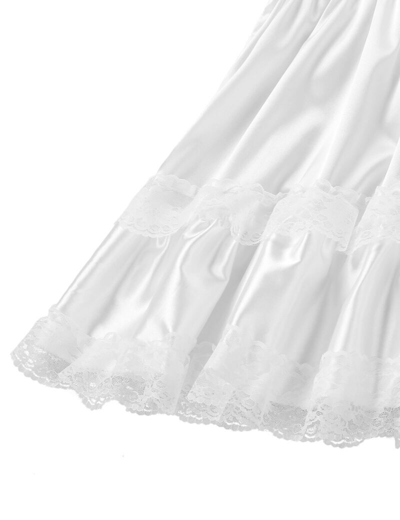 Männer Erwachsene Dessous Seidige Satin Puff Ärmeln Nachtwäsche Spitze Getrimmt Rüschen Sissy Kleid Erwachsene Baby Crossdresser Roleplay Kostüm – Bild 4