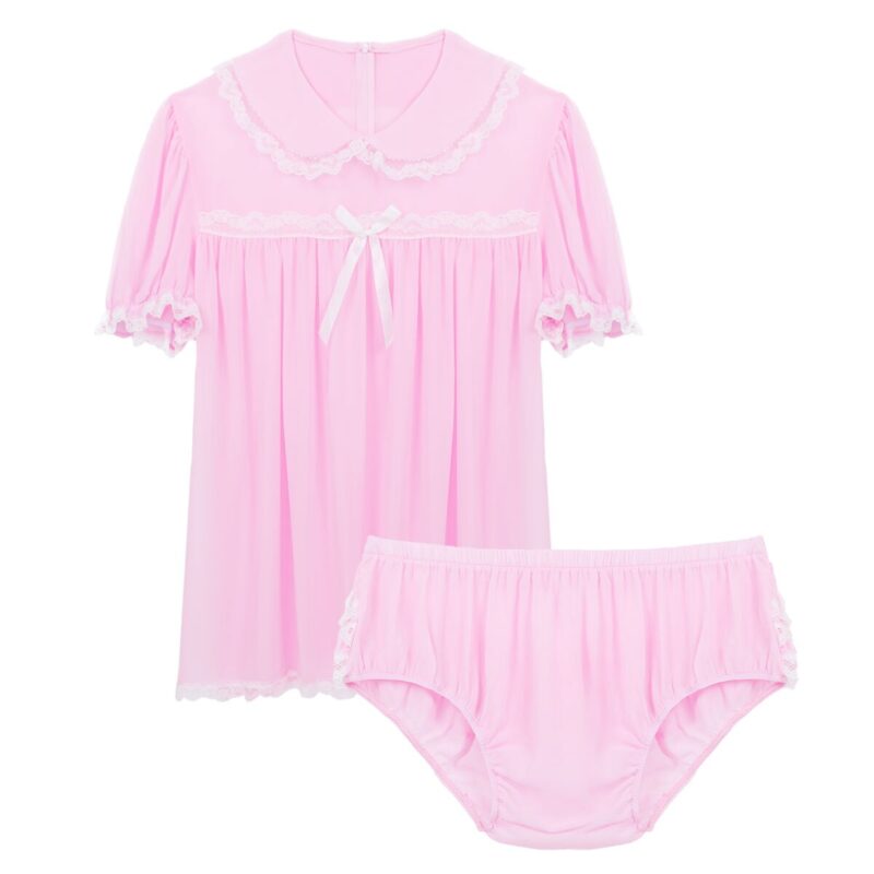 Männer Erwachsene Sissy Babydoll Chiffon Dessous Rüschen Kleid mit Rüschen Unterwäsche Höschen Nachtwäsche Homosexuell Crossdress Unterwäsche – Bild 3