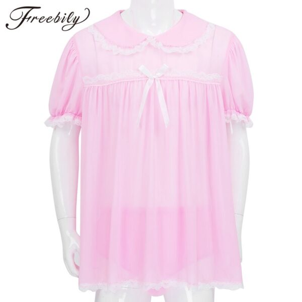 Männer Erwachsene Sissy Babydoll Chiffon Dessous Rüschen Kleid mit Rüschen Unterwäsche Höschen Nachtwäsche Homosexuell Crossdress Unterwäsche