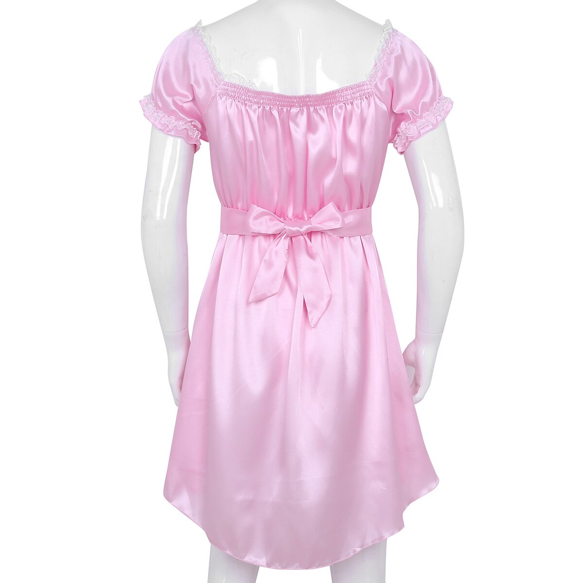 Männer Sissy Crossdresser Kleider Dessous Sexy Hot Homosexuell Unterwäsche Puff Hülse U Neck Glänzenden Weichen Satin Kleid Nacht Robe Nachtwäsche – Bild 6