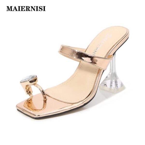 MAIERNISI Neue Marke Design Kristall Pumpen Frauen 9CM Sexy High Heel Sandalen Strass Flip-flop Slipper Damen Große schuhe 44 45 46