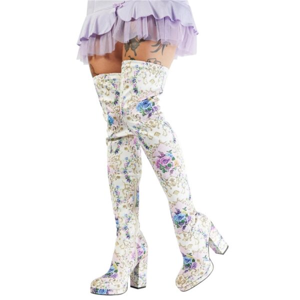 Marke Neue Große größe 44 Blumen Gedruckt Plattform High Heels Partei Winter Herbst Frauen Schuhe Über Das Knie Stiefel