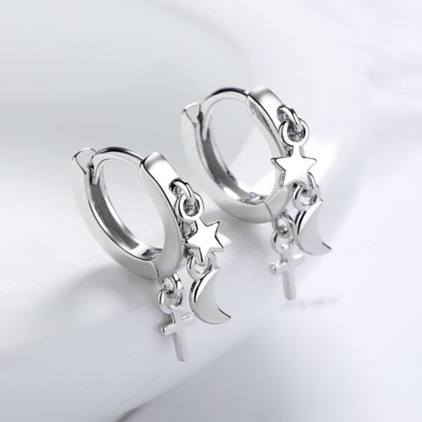 Minimalistischen Silber Farbe Silber Farbe Star kreuz mond Kleine Hoop Ohrringe sterne mond Ohr Zubehör Geschenk