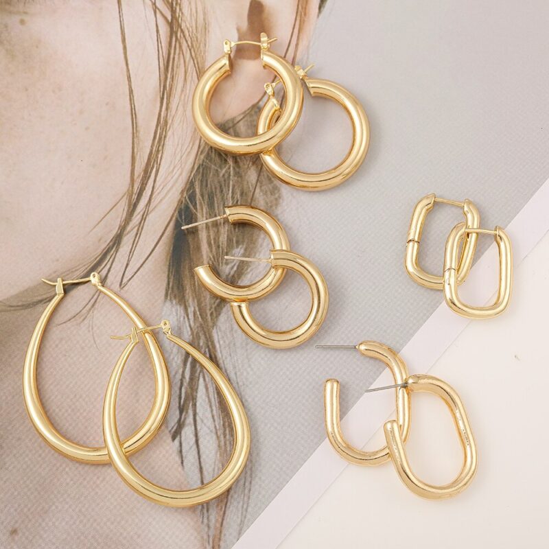 Minimalistischen Starke Geometrische Hoop Ohrringe für Frauen Mode Punk Gold Chunky Kreis Runde Erklärung Ohrringe