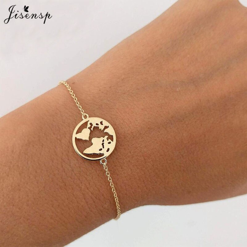 Mode Edelstahl Armbänder für Frauen Einstellbar Kette Charme Armband Einfache Welt Karte Herz Pfote Armreifen Freundschaft Geschenk – Bild 6