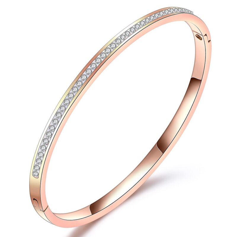 Mode Schmuck Armreif Armbänder Mit Zwei Linie Kristall Strass Pflastern Edelstahl Öffnung Armreif Für Frauen Zubehör – Bild 5