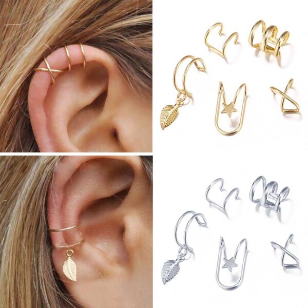 Modyle 5 stücke/set2020Fashion Gold Farbe Ohr Manschetten Blatt Clip Ohrringe für Frauen Kletterer Kein Piercing Gefälschte Knorpel Ohrring