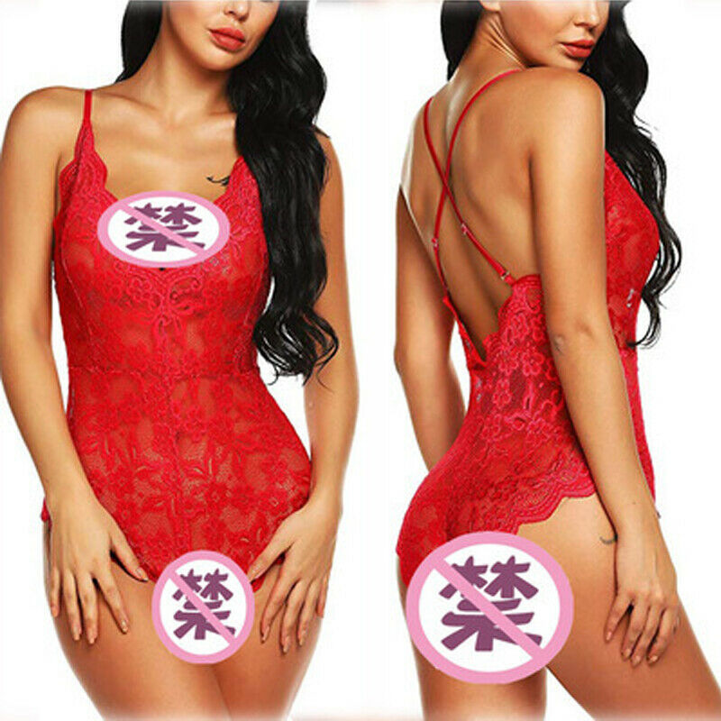 Neue Frauen Sex Spitze Netz Feste V-ausschnitt Bodys Erotische Monokini Einem Stück Sehen-durch Push-Up Padded Sexy Dessous – Bild 5
