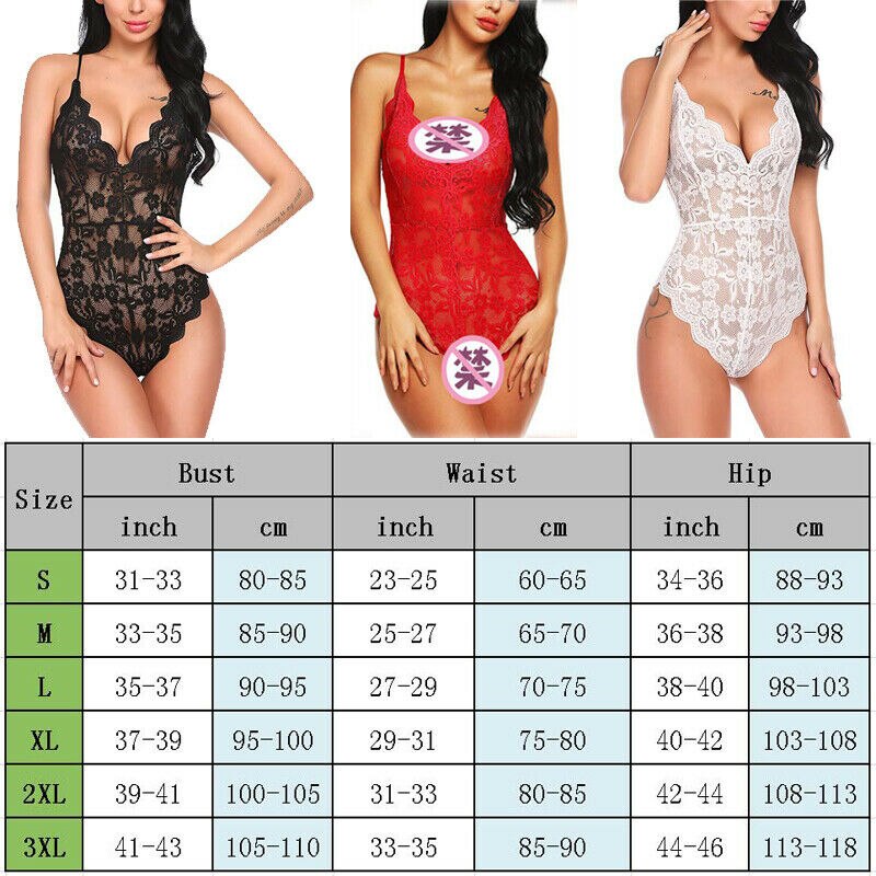 Neue Frauen Sex Spitze Netz Feste V-ausschnitt Bodys Erotische Monokini Einem Stück Sehen-durch Push-Up Padded Sexy Dessous – Bild 6