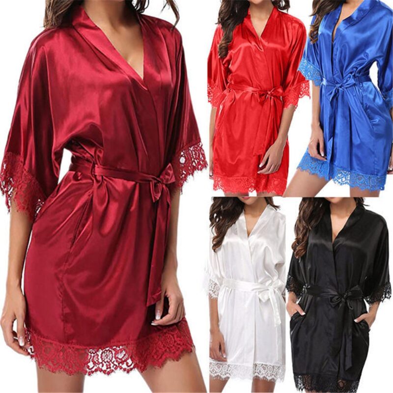 Neue Heiße Sexy Dessous Plus Größe Satin Spitze Schwarz Kimono Intimate Nachtwäsche Robe Sexy Nacht Kleid Frauen Erotische Unterwäsche 2020