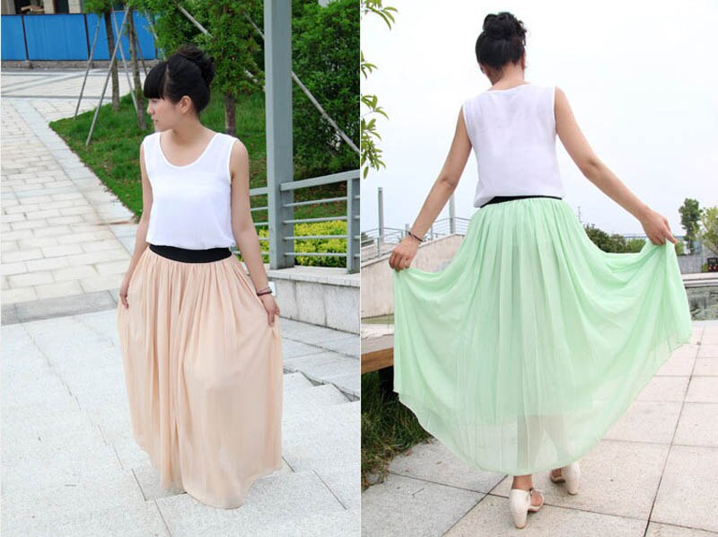 Neue Marke Mode Designer Sexy Stil Rock Frauen Sexy Chiffon Candy Farbe Lange Rock Hohe Qualität Schöne designs Heißer verkauf – Bild 5