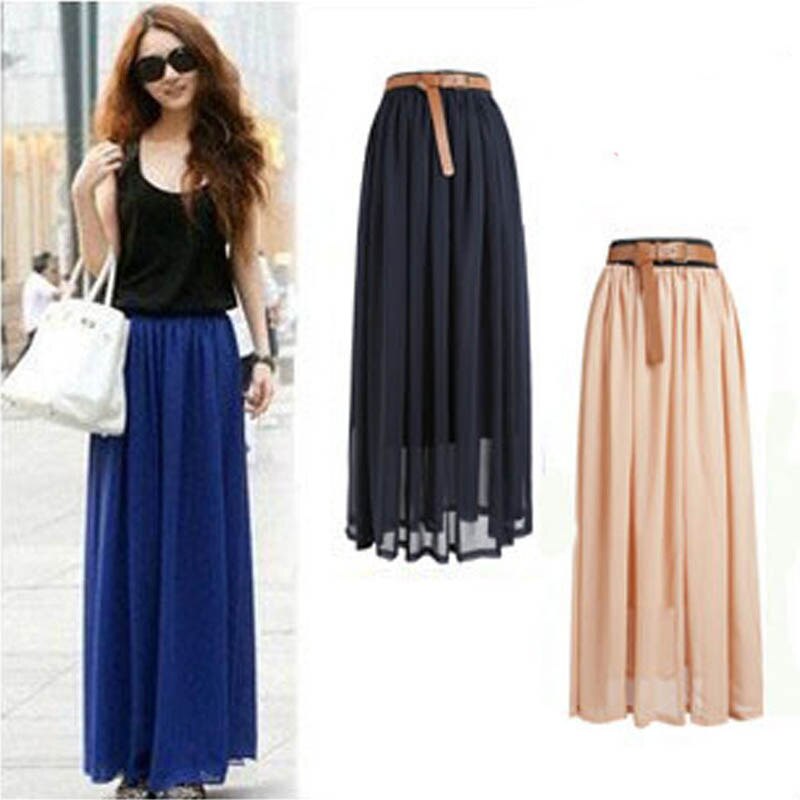Neue Marke Mode Designer Sexy Stil Rock Frauen Sexy Chiffon Candy Farbe Lange Rock Hohe Qualität Schöne designs Heißer verkauf