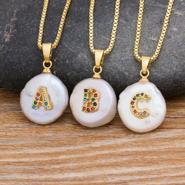 Neue Mode Initial Alphabet A-Z Buchstaben Natürliche Süßwasser Perle Anhänger Halskette Kupfer Zirkonia Halsband Schmuck Geschenk Für Frauen
