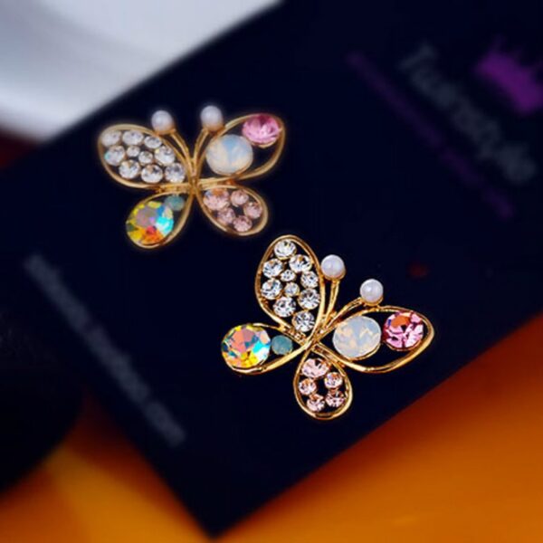 Neue Mode Schmuck Perle Schmetterling Stud Ohrringe Weibliche Kristall Stud Ohrringe Elegante Bunte Luxus Durchbrochene Glänzende Ohrringe