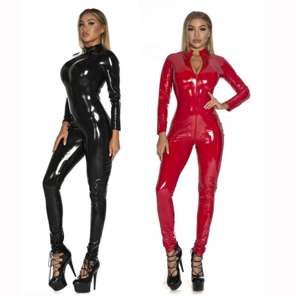 Neue Plus Größe 5XL Frauen Sexy Dessous Faux Leder Nacht Club Overall Body Latex PVC Catsuit Zipper öffnen gabelung Erotische tragen