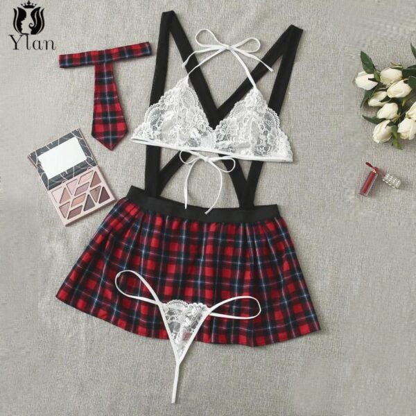Neue Sexy Dessous Schuluniform Frauen Erotische Dessous Cosplay Schülerin Kostüm Spitze Bh Set Mini Rock Sex Kleidung für Mädchen
