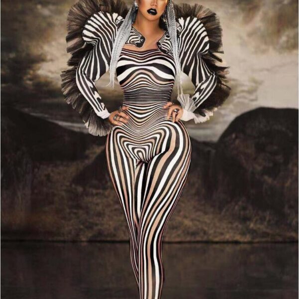 Neue Stil Zebra Muster Overall Frauen Singer Sexy Bühne Outfit Bar DS Dance Cosplay Body Kostüm Prom Kleidung