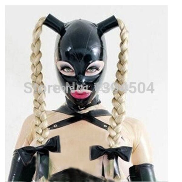 Neue heiße sexy exotische frauen frau mädchen Latex Maske Twist zöpfe weiblich zopf hauben Fetisch cekc uniform kopfbedeckungen zentai