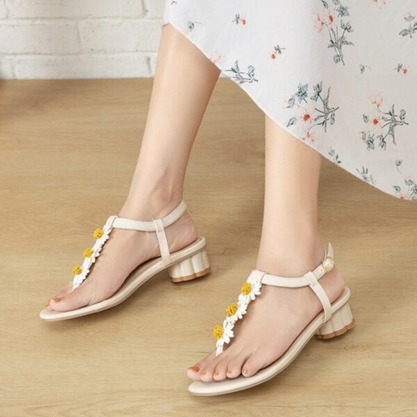 Ochanmeb Große Größe 44 45 Frauen Böhmen Blume Sandalen Schuhe Frau Damen Block-Low Heels Flip-Flops Beige Blau Sommer kühlen Schuh