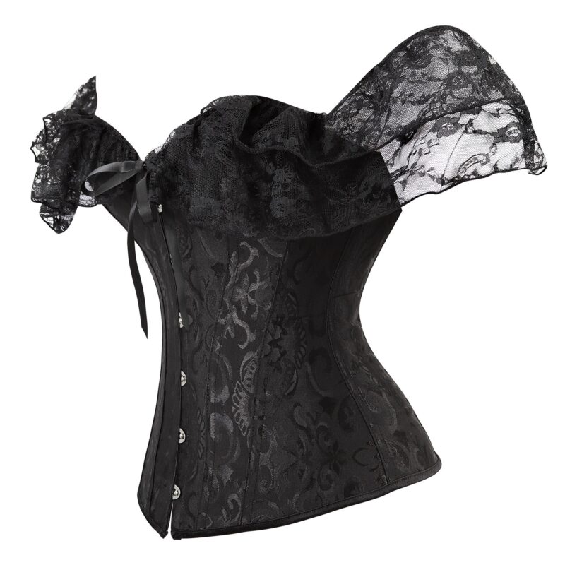 Off schulter Korsett Solide Korsetts Overbust Korset Bustier Sexy Lolita Frauen Mädchen Outwear Taille Abnehmen Spitze rüschen Gorset – Bild 2