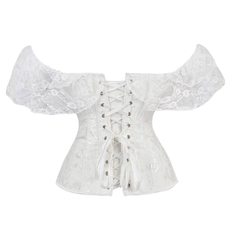 Off schulter Korsett Solide Korsetts Overbust Korset Bustier Sexy Lolita Frauen Mädchen Outwear Taille Abnehmen Spitze rüschen Gorset – Bild 4
