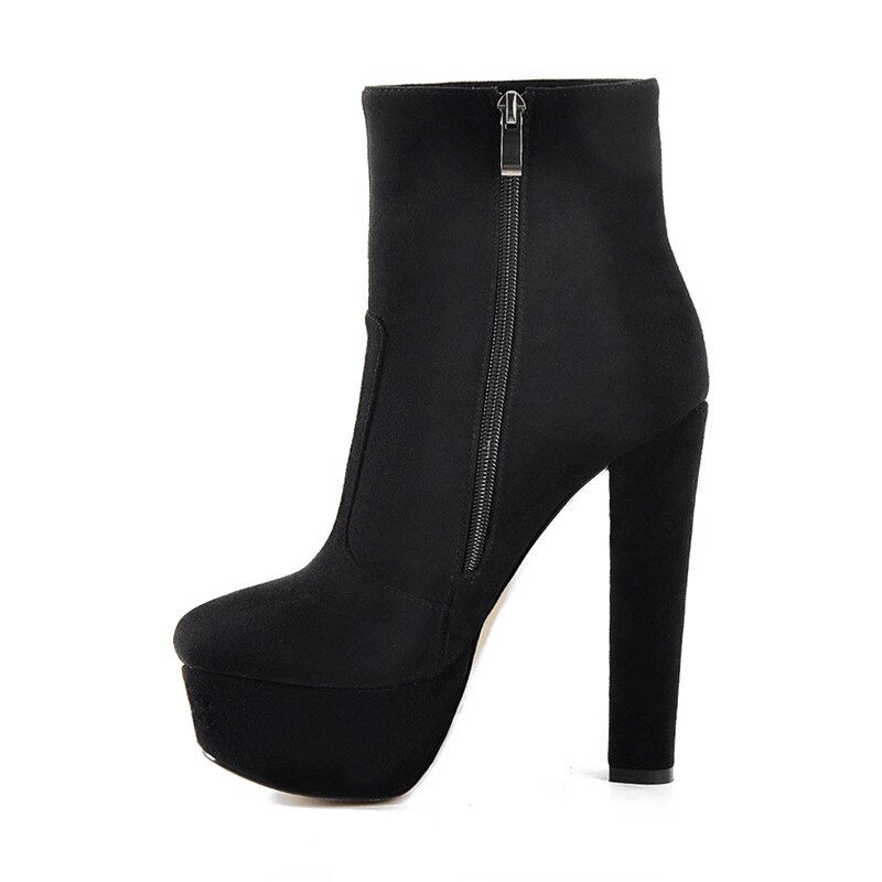 Onlymaker Frauen Plattform Runde Kappe Stiefeletten Stiefel Starke Absatz Schwarz Und Rot Seite Zip Damen Booties Plus Größe US5 ~ US15 – Bild 6