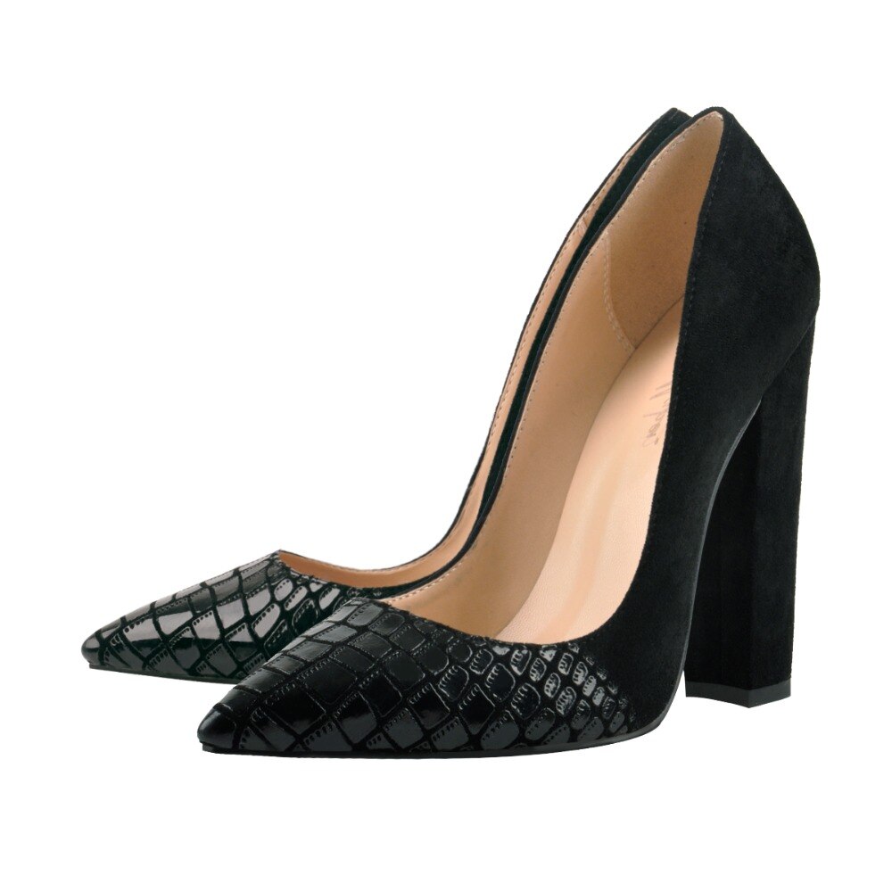 Onlymaker Klassische frauen Spitz Block Chunky High Heel Slip Auf Schuhe Hochzeit Büro Pumpen Faux Wildleder Schwarz Große größe US15 – Bild 5