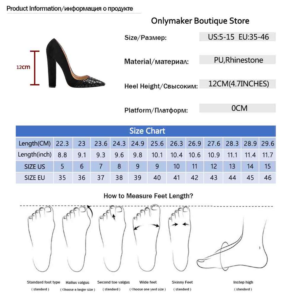 Onlymaker Klassische frauen Spitz Block Chunky High Heel Slip Auf Schuhe Hochzeit Büro Pumpen Faux Wildleder Schwarz Große größe US15 – Bild 6