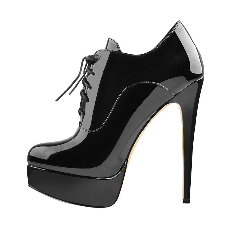 Onlymaker frauen Plattform Ankle Booties High Heels Lace Up Stiletto Schwarz Und Rot Sexy Lady Stiefel Plus Größe US5 ~ US15 – Bild 5