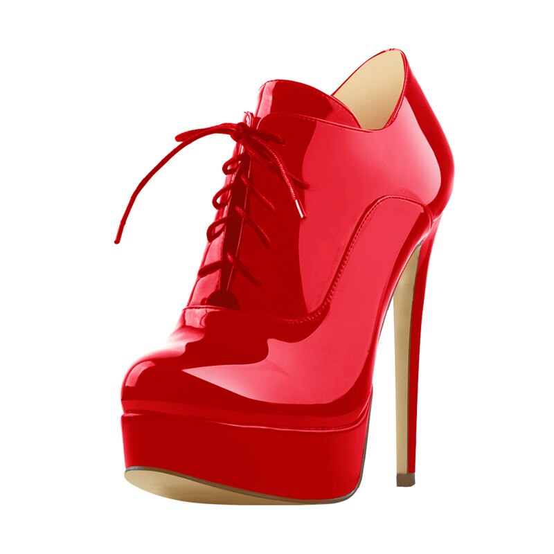 Onlymaker frauen Plattform Ankle Booties High Heels Lace Up Stiletto Schwarz Und Rot Sexy Lady Stiefel Plus Größe US5 ~ US15 – Bild 6