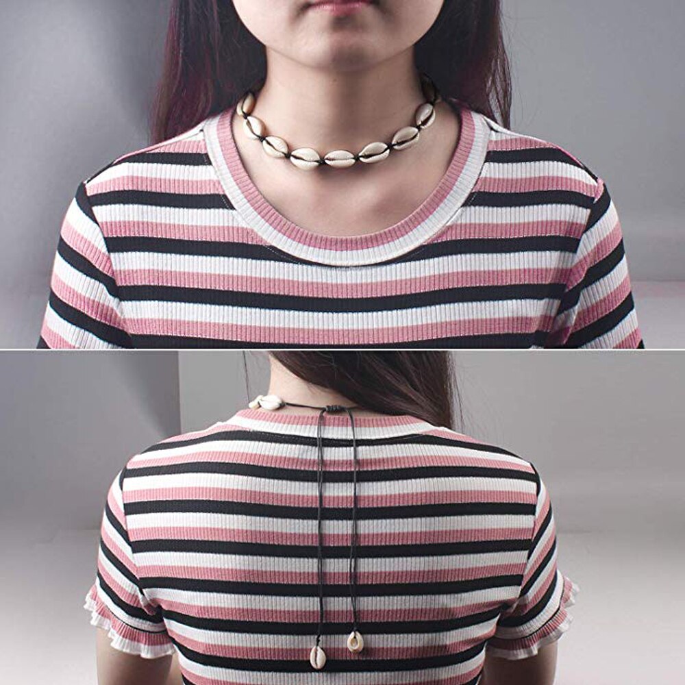 Original Design Schalen Halskette Armband One Set Natur Muscheln Stricken Kette Seil Mädchen Choker Armbänder Schmuck Geschenk Einstellbar – Bild 5