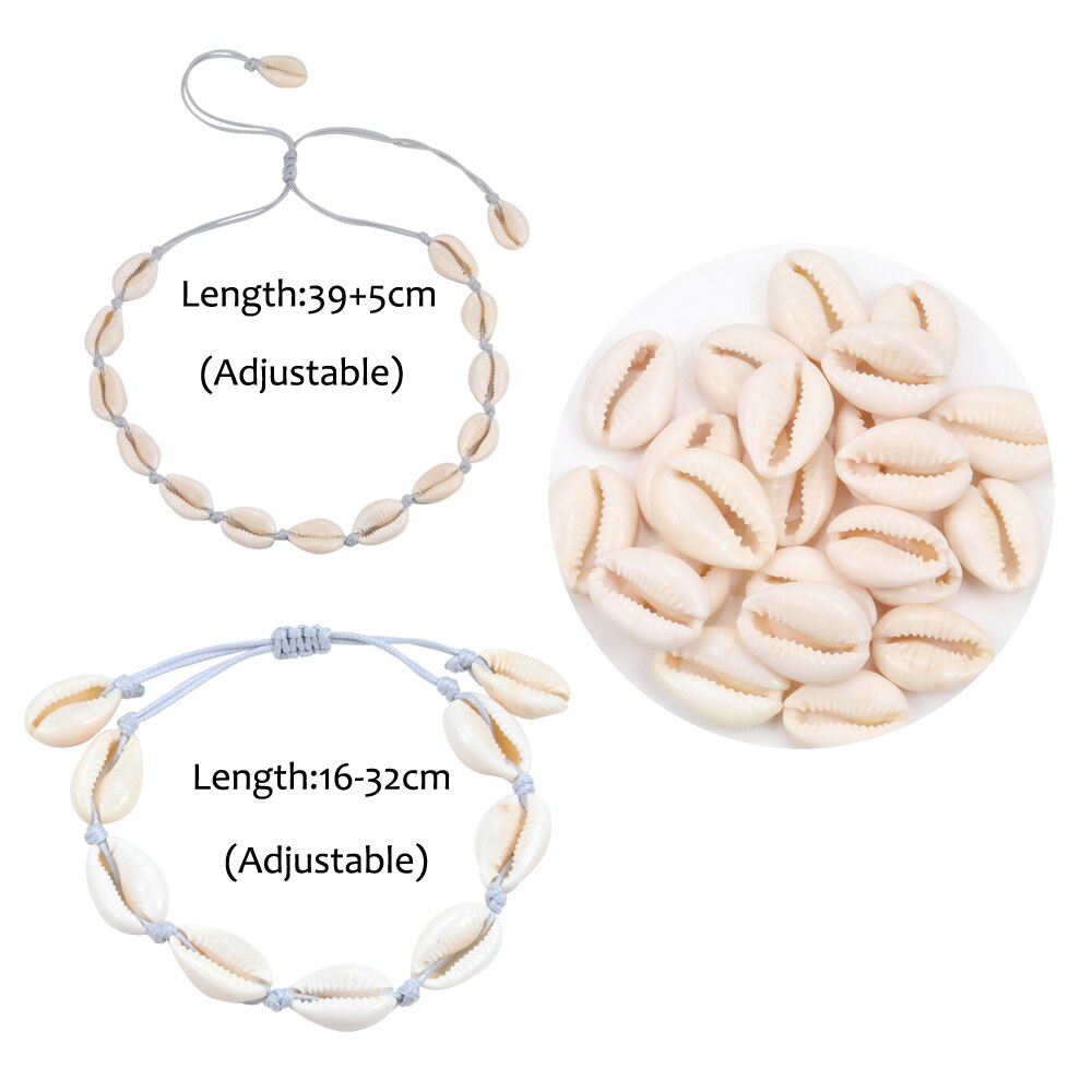 Original Design Schalen Halskette Armband One Set Natur Muscheln Stricken Kette Seil Mädchen Choker Armbänder Schmuck Geschenk Einstellbar – Bild 6